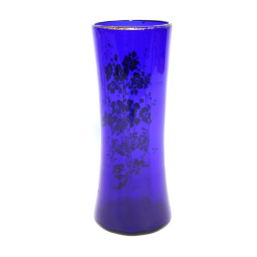 2 Vases en verre – bleu/violet – motifs floraux