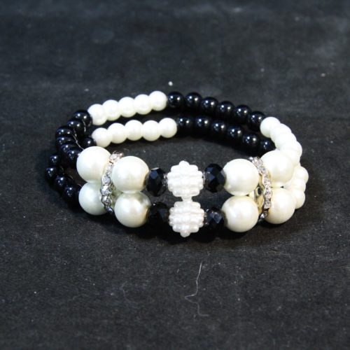 Bracelet fantaisie perles noir et blanc