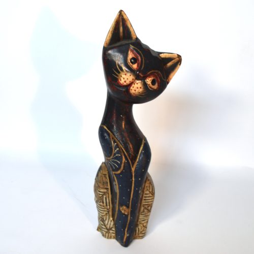 Statuette chat bleu en bois