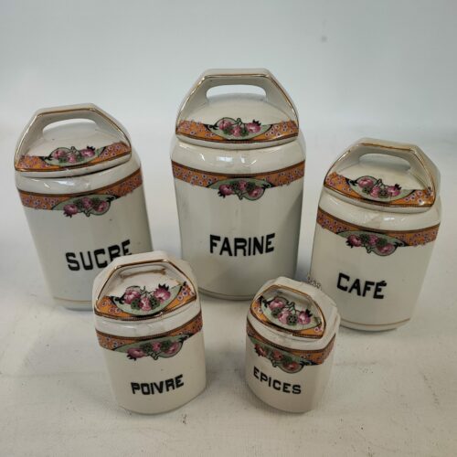 Série de 5 anciens pots à épices en céramique-pots de cuisine