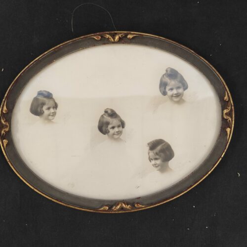 Cadre ovale doré vintage avec photos d’une jeune fille