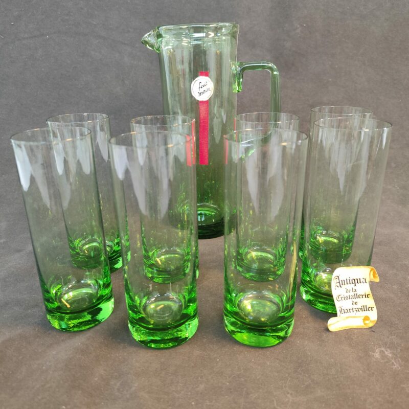 Service à orangeade vintage en verre vert, 1970