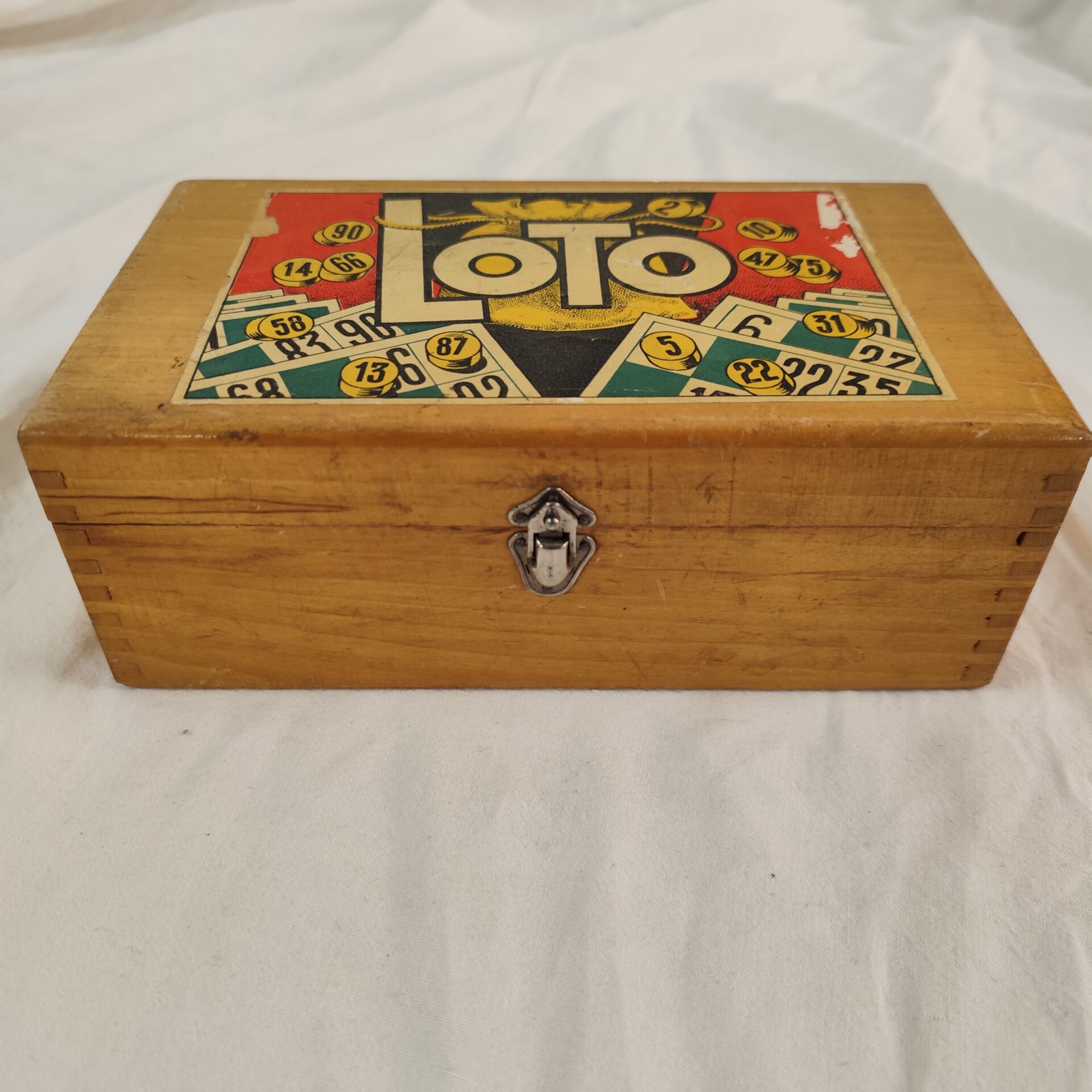 Jeu De Loto Ancien / Vintage - Boîte, Pions Et Cartes En Bois - Jeu De Société Rétro