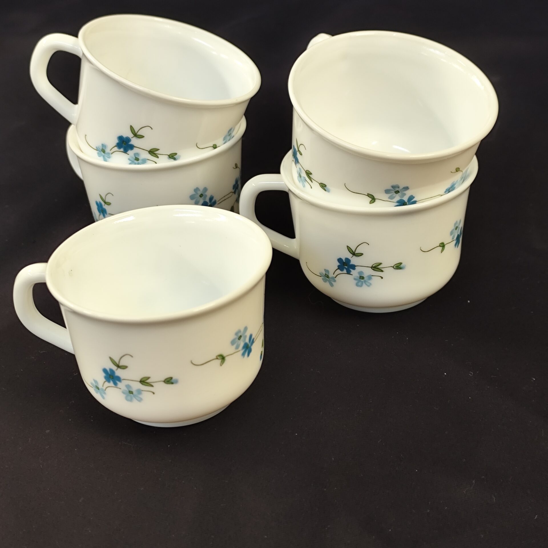 Tasse à Café Vintage Arcopal Véronica Motif Myosotis, Verre Opalin Bleu Années 80
