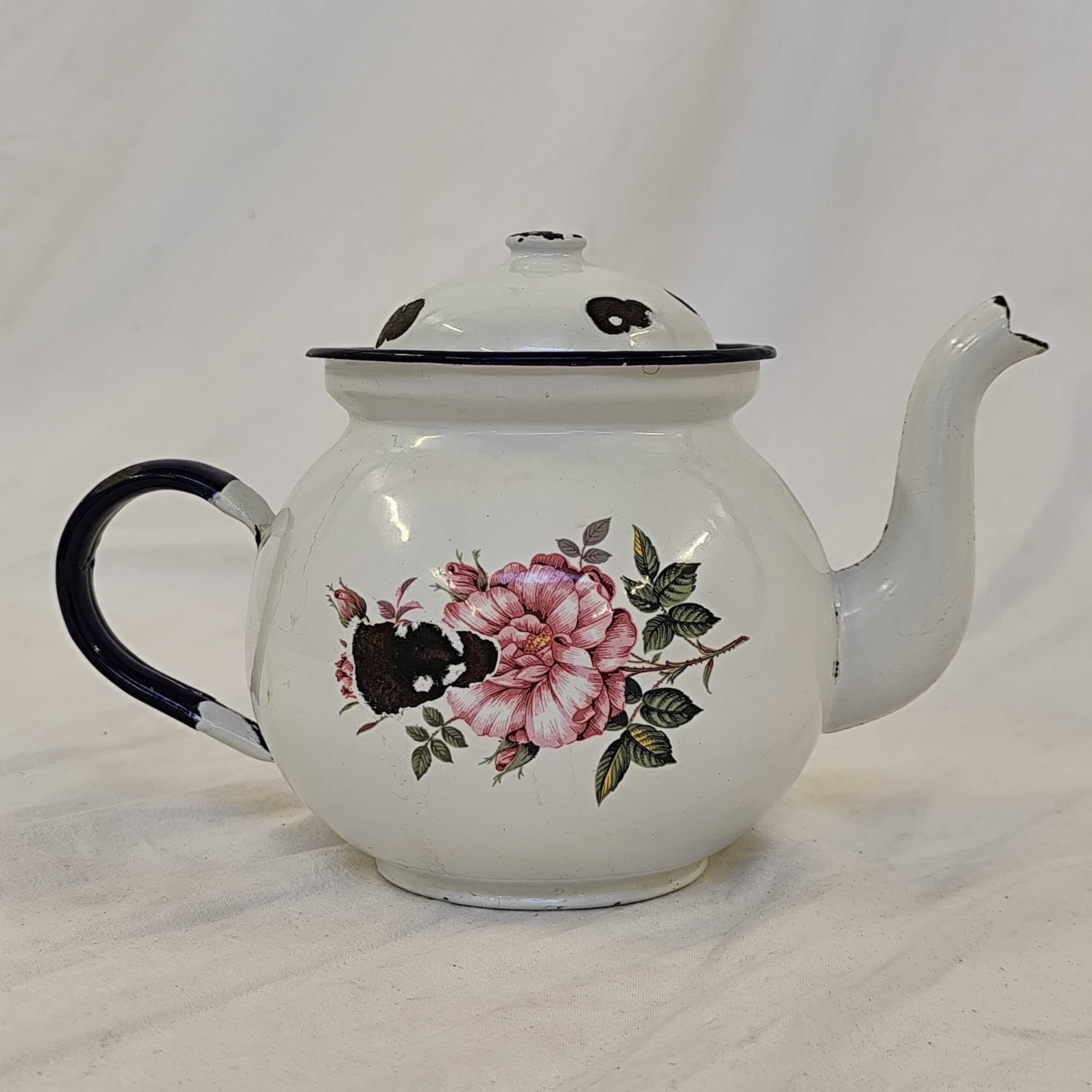 Théière Japy En Tôle émaillée à Décor Floral - Hauteur 15,8 Cm - Occasion
